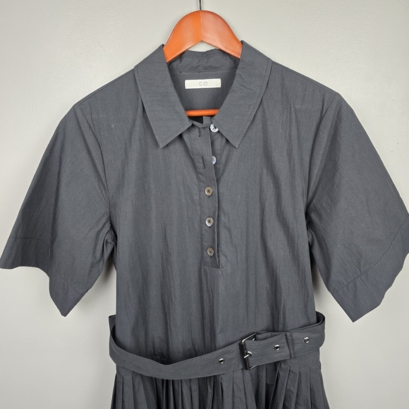 Co Short-Sleeve Belted A-line Midi Dress Black Womens Size L Minimalist Elegance - Picture 3 of 13
